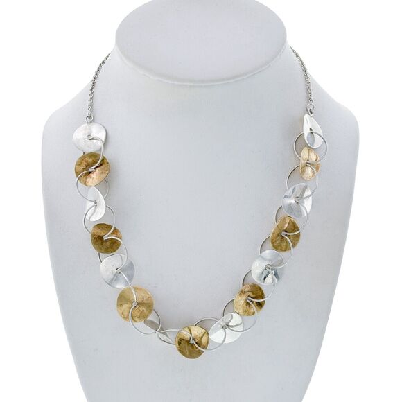 Vintage Sterling Silver 925 Two Tone Necklace 17.5" - Picture 1 of 5